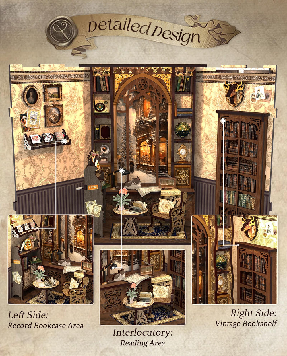 Cutefun Book Nook Kit high-quality wood craftsmanship for durable display.