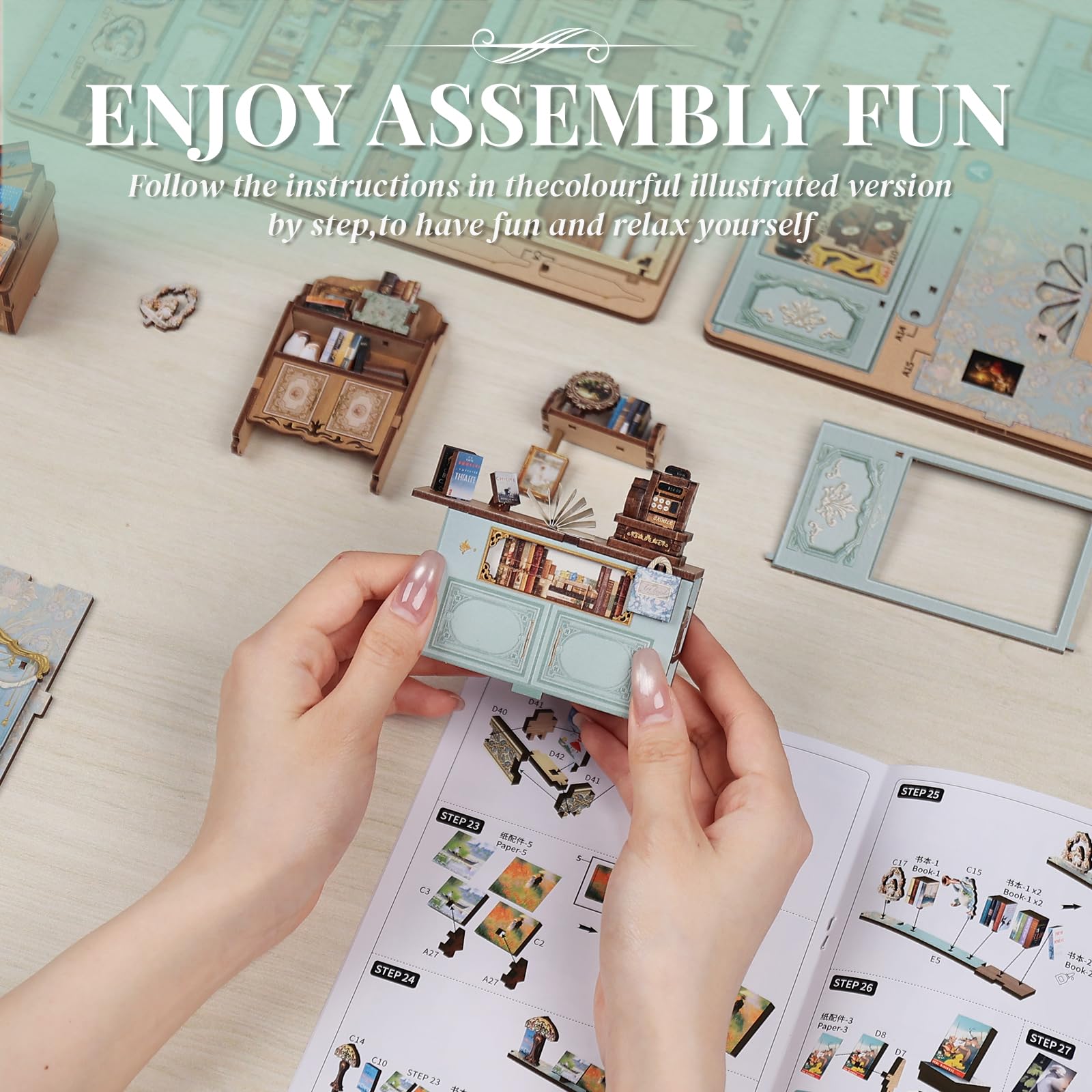 Cutefun Book Nook Kit wooden furniture adds warm charm