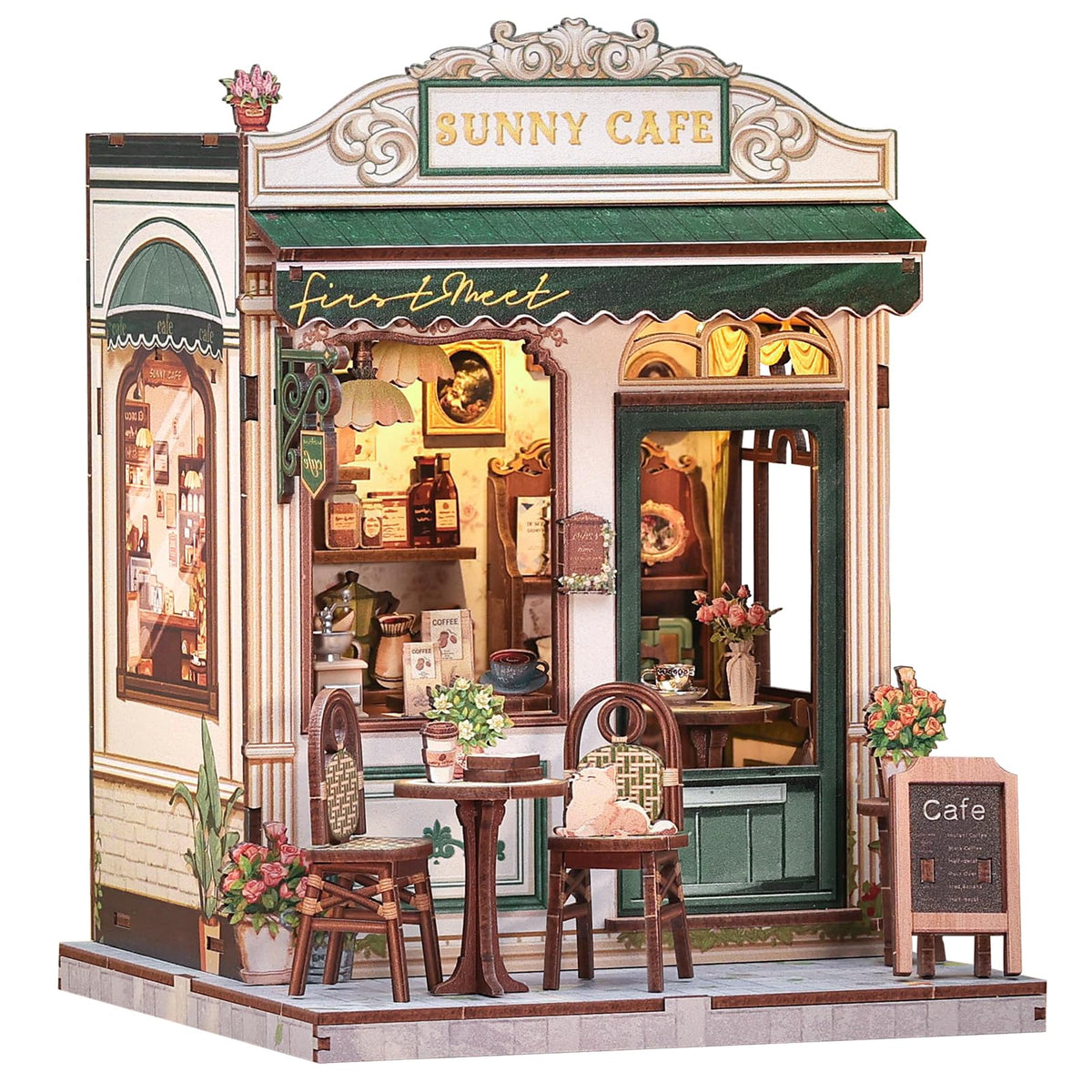 Cutefun Sunny Cafe book nook scene on a shelf adds warm decor