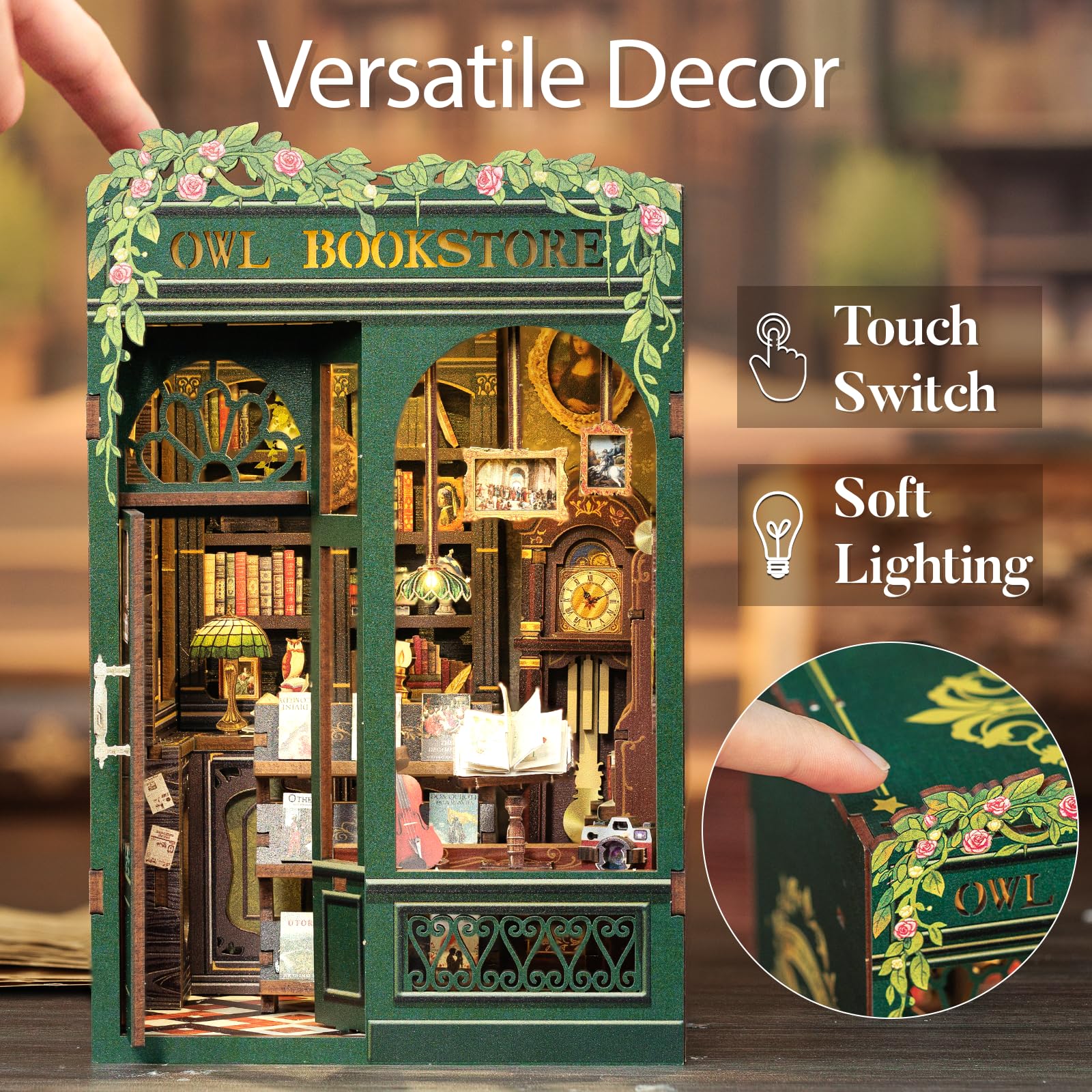 Cutefun wooden dollhouse pieces with a detailed instruction guide for builders.
