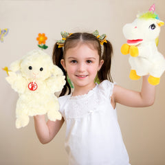 Cuteoy soft unicorn hand puppet supports expressive performances and interaction
