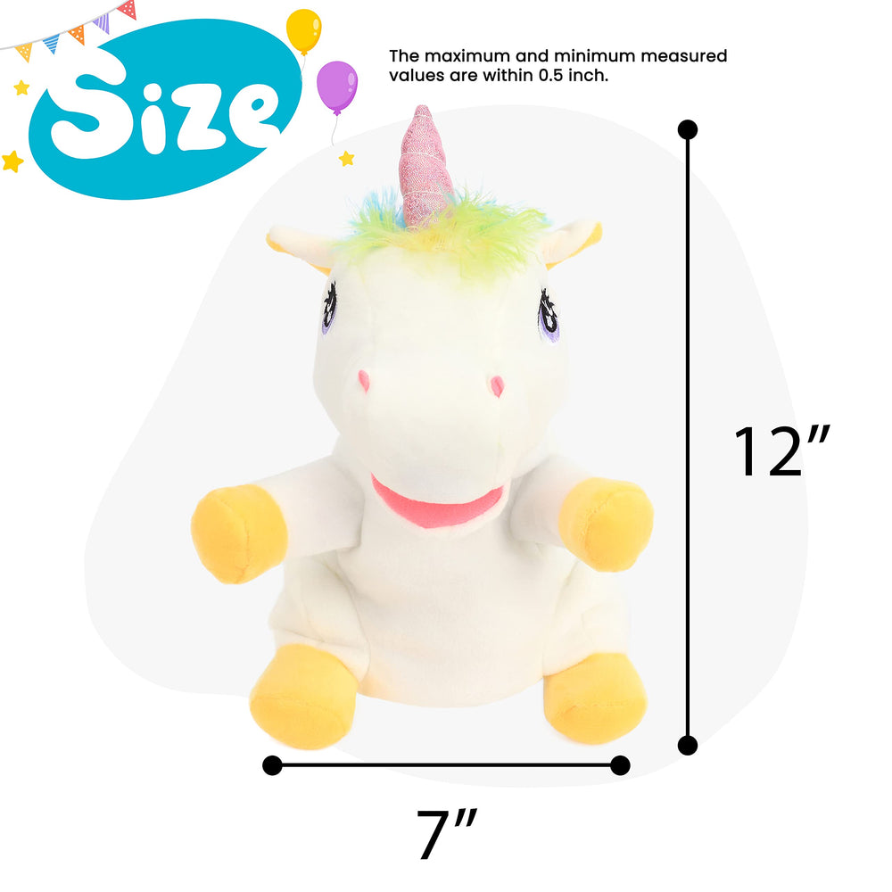 Cuteoy unicorn hand puppet made with soft materials easy to wear