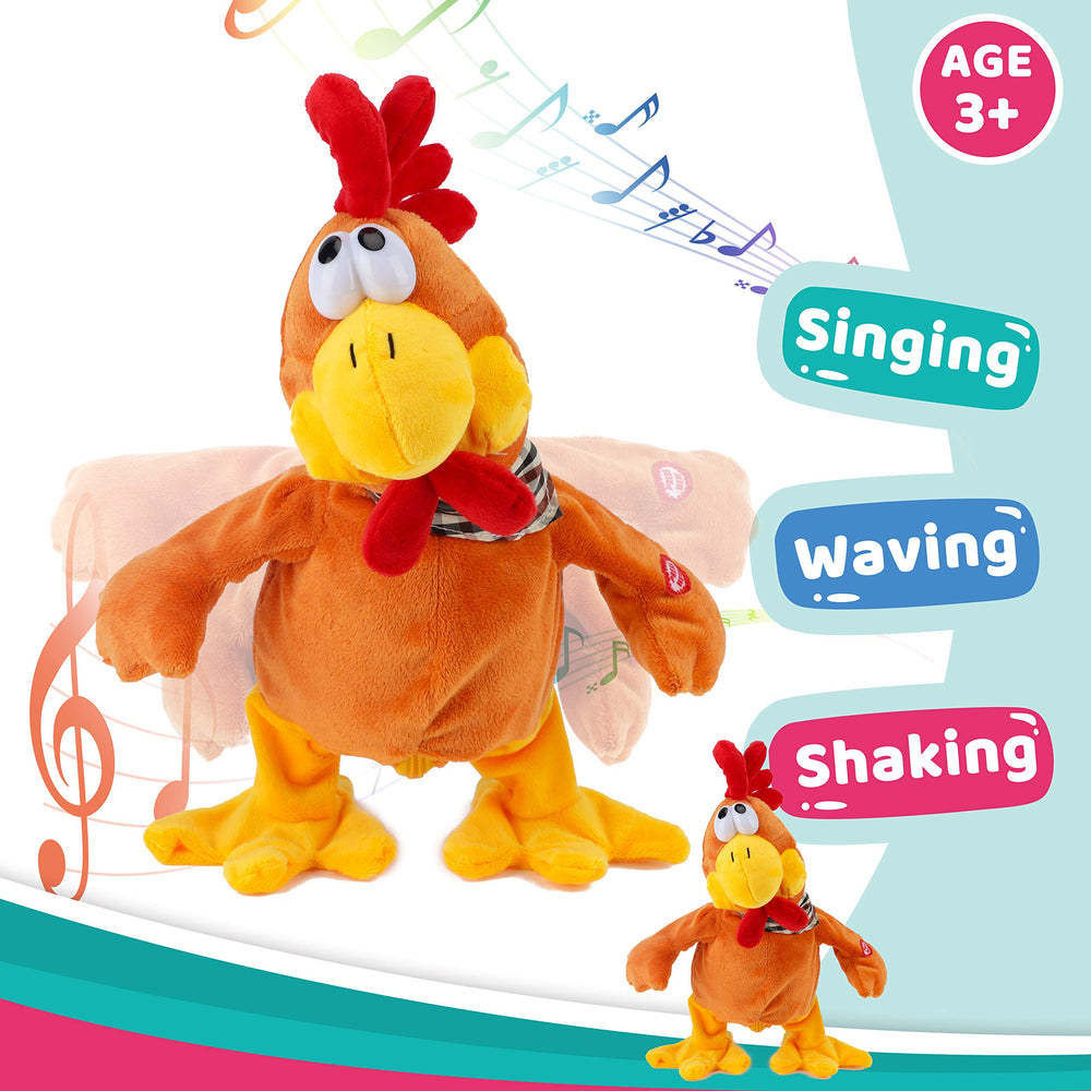 Cuteoy plush chicken waving arms during playtime