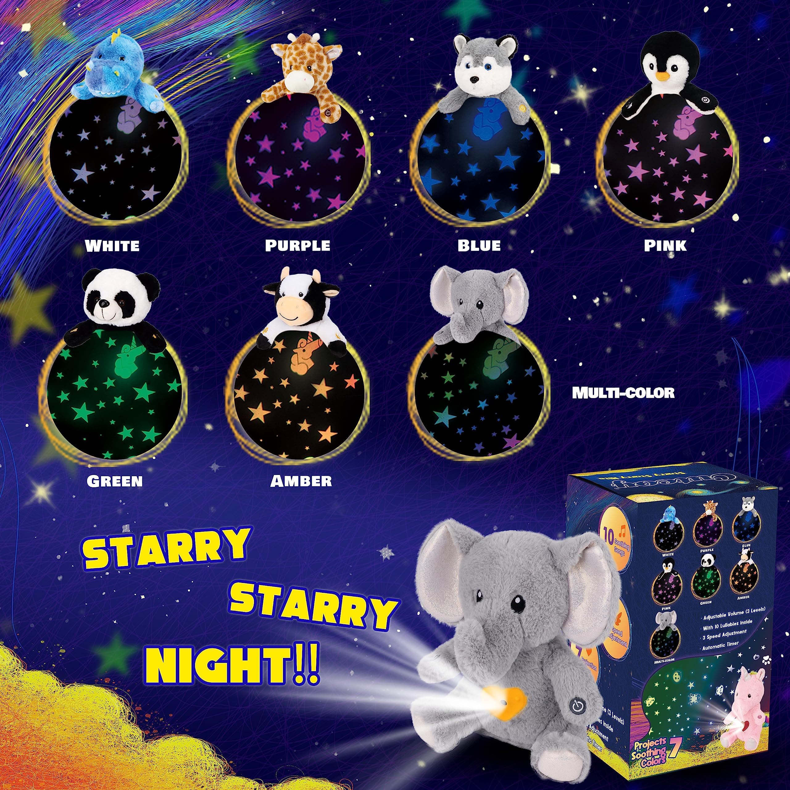 Cuteoy portable elephant star projector toy for travel and sleep routines.