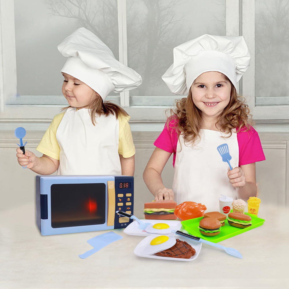 Cuterabit microwave toy with kitchen tools promotes organized play.