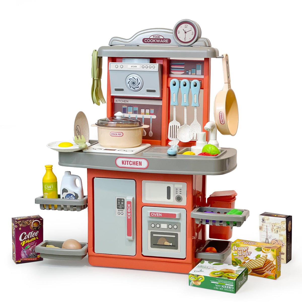 Cuterabit play kitchen stove pink with realistic sounds sparks imaginative pretend cooking