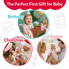 CuteZone front leaf flap offers peekaboo fun and cause-and-effect learning.