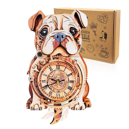 Cutywood Bulldog clock front view for stylish home decor and mindful DIY enjoyment.