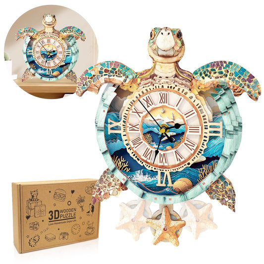 Cutywood clock-turtle-3d-puzzle with turtle motif for desk decor