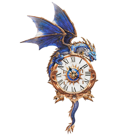 Cutywood dragon clock front view highlights dragon motif and roman numeral dial
