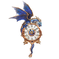 Cutywood dragon clock front view highlights dragon motif and roman numeral dial