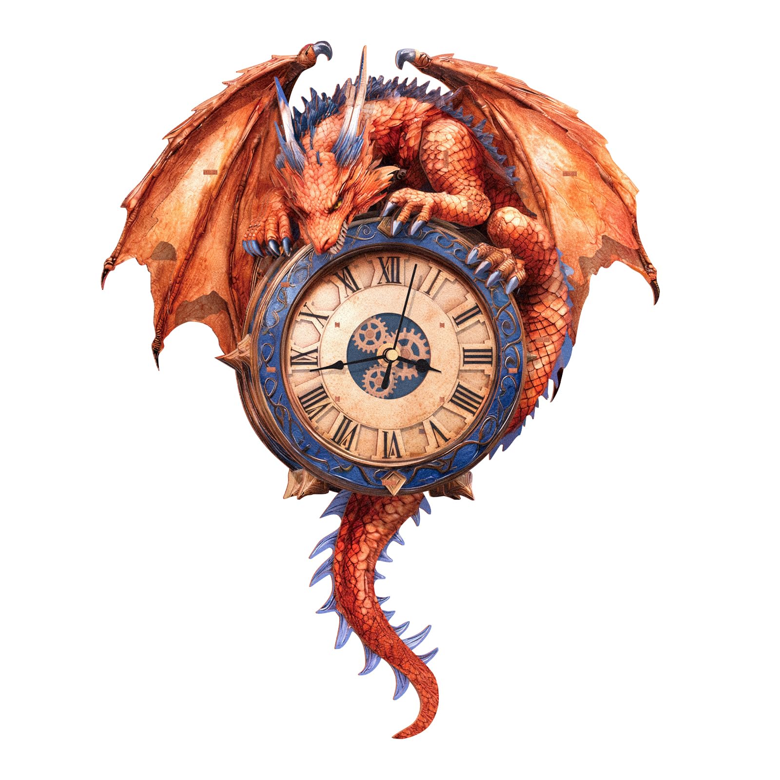 Cutywood Fire Dragon Clock front view shows decorative DIY puzzle for stylish home decor.