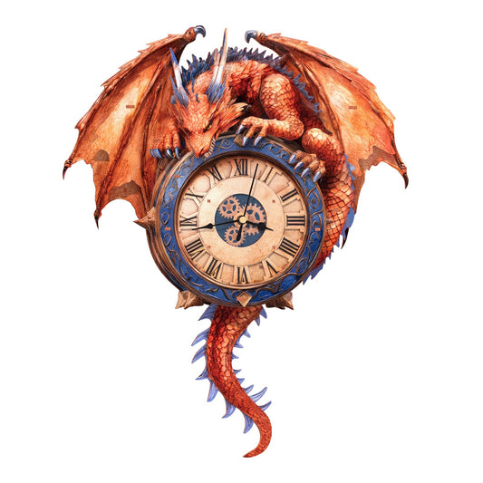 Cutywood Fire Dragon Clock front view shows decorative DIY puzzle for stylish home decor.