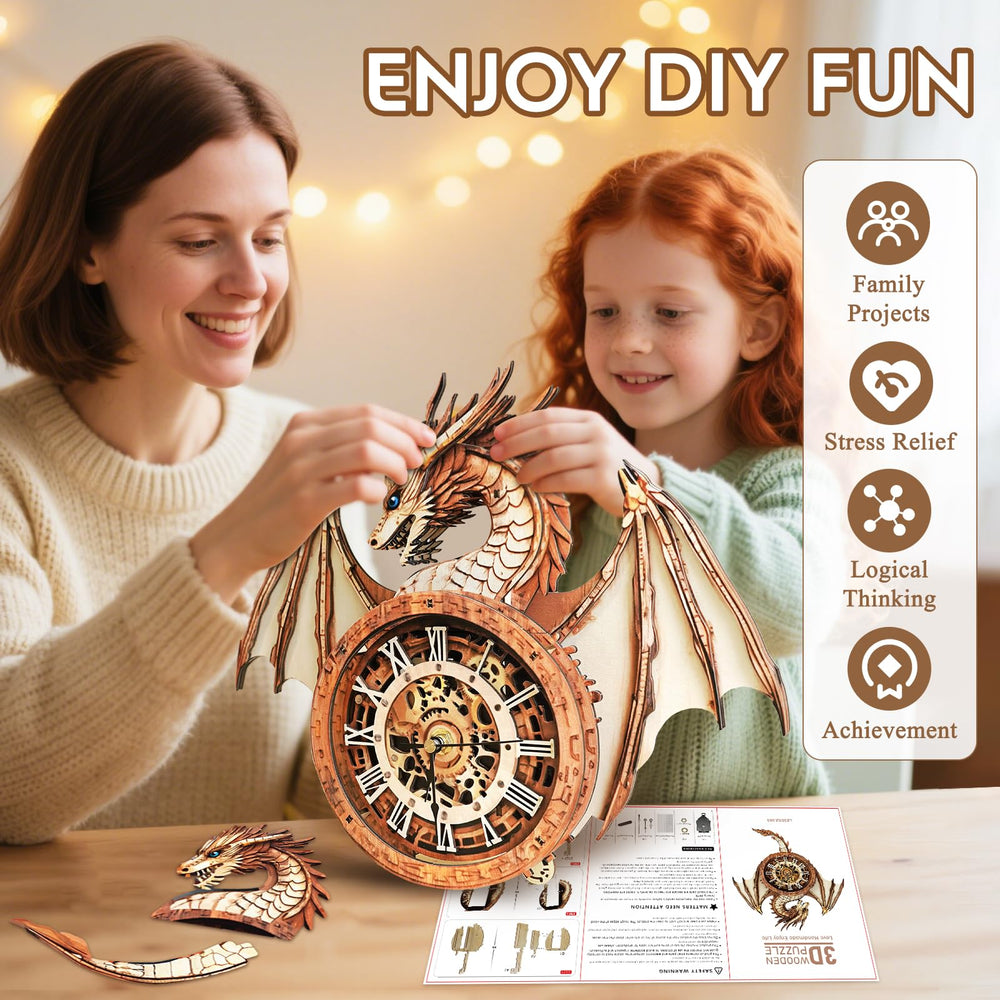 Cutywood wooden 3D clock puzzle: engaging DIY project for adults and teens.