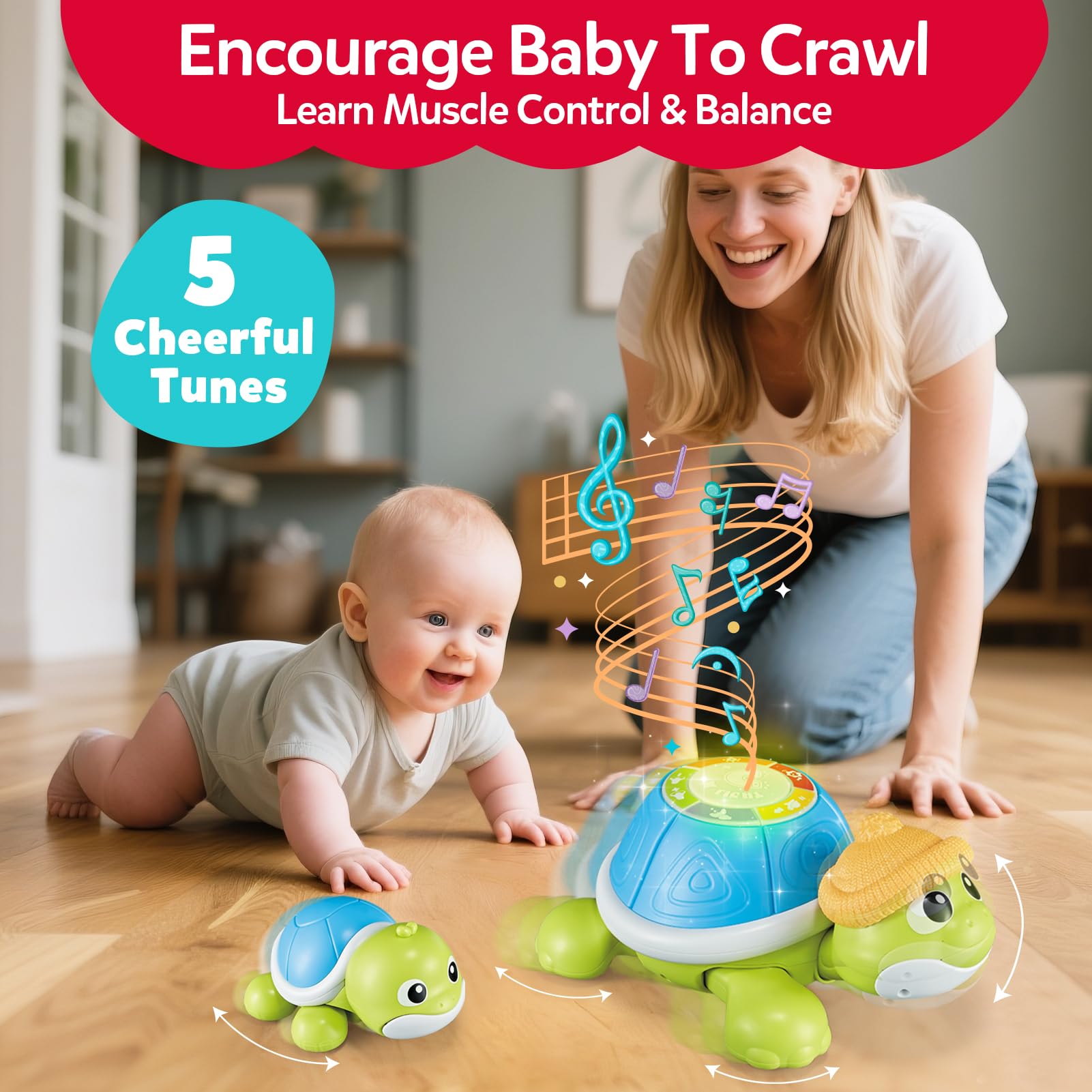 CuteZone turtle baby crawling action supports movement and reach during play