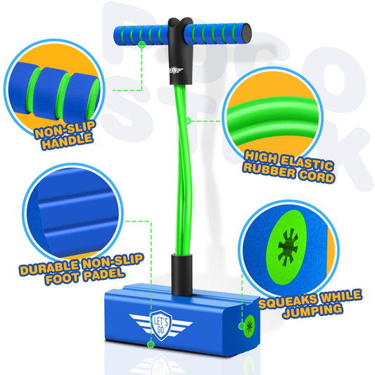 CUUGO LET'S GO! CG foam pogo jumper handle provides comfy grip and safe play.