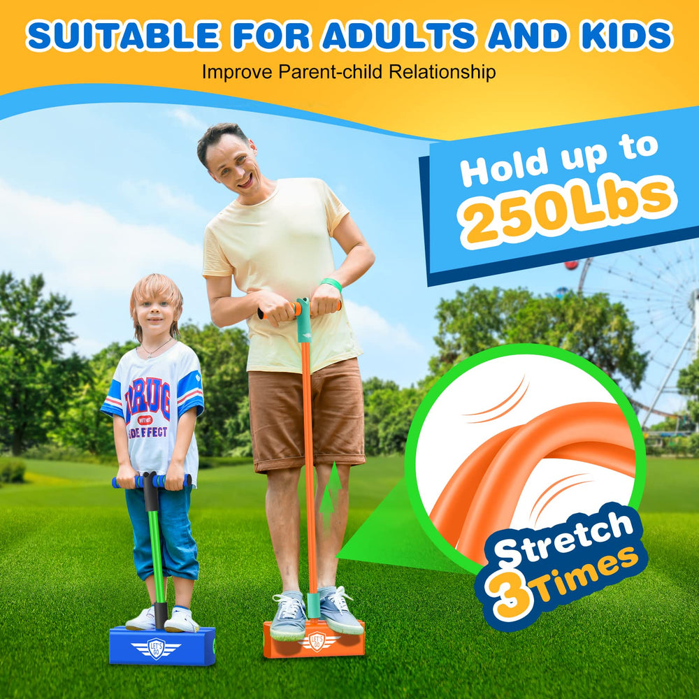CUUGO LET'S GO! CG foam pogo jumper squeaker adds playful sound effects.
