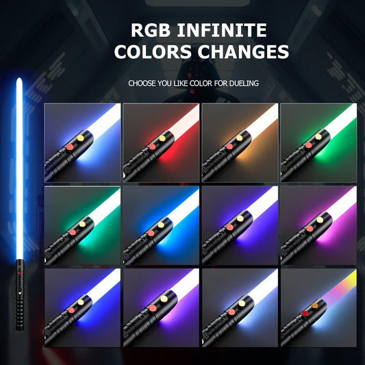 CVCBSER upgrade app dueling lightsaber blade close-up highlighting sturdy construction for heavy duels.