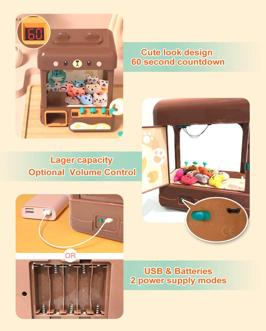 cxjoigxi claw machine side view with intuitive levers for quick play.
