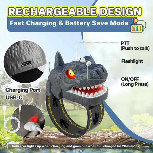 cxjoigxi dino walkie talkie with red eye light for night-time exploration