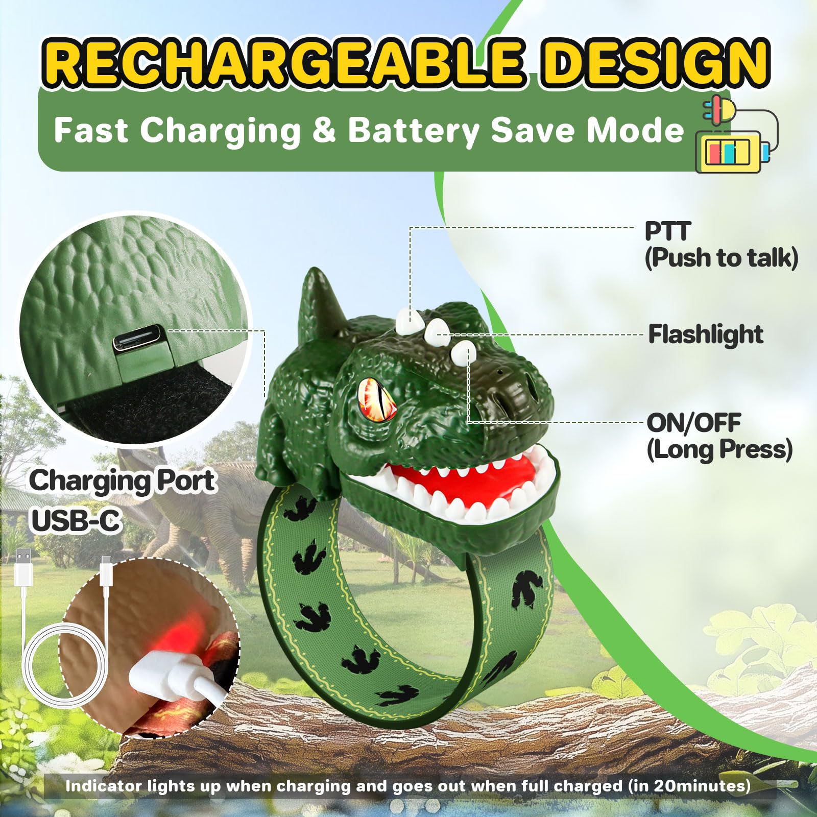 cxjoigxi dinosaur-wristband-walkie-talkie adjustable wristband frees hands for outdoor play