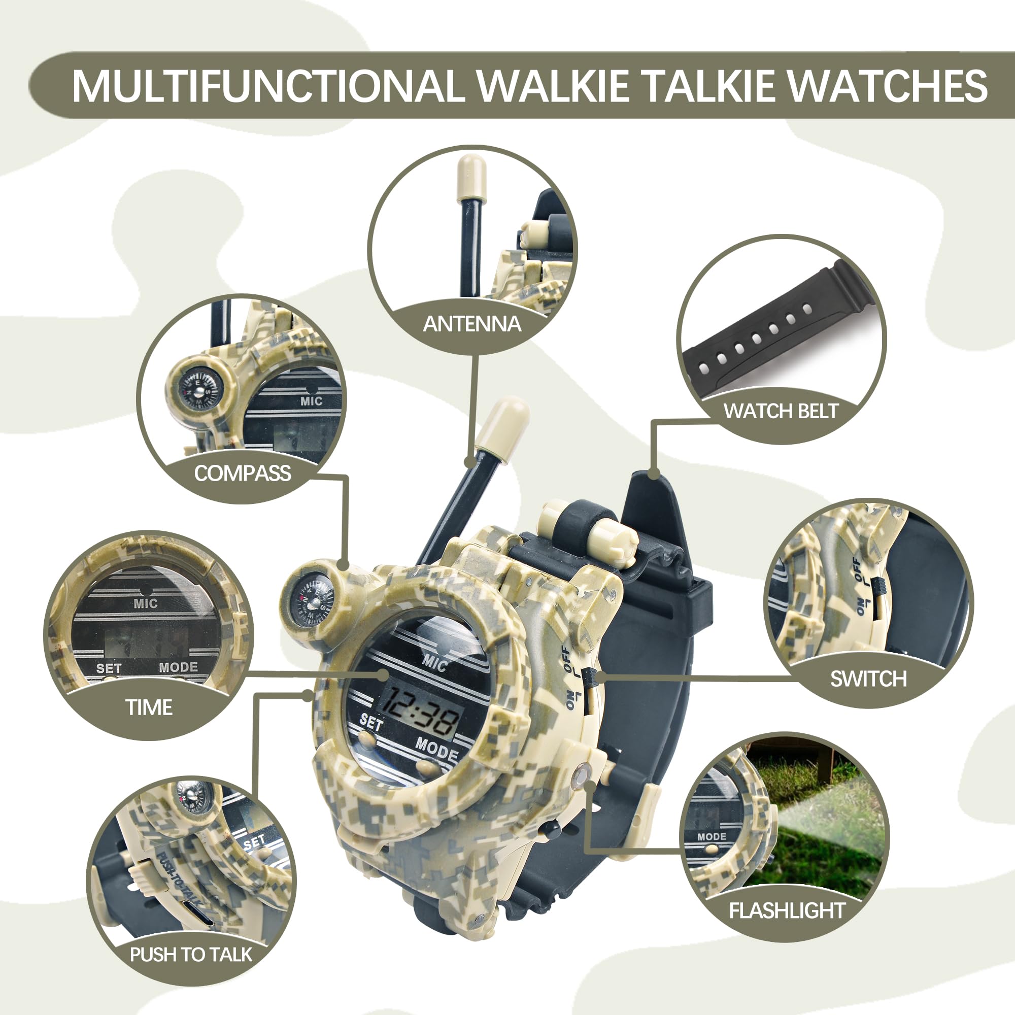 cxjoigxi walkie talkie watch camouflage side view designed for kids