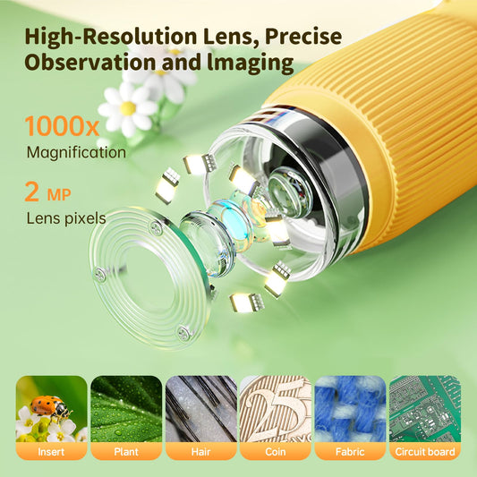 CXXDE Kids Microscope at 1000x magnification reveals tiny details.