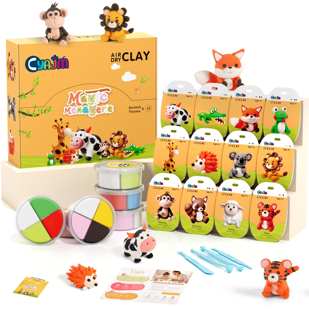 CyAJM air-dry clay kits with animal designs for creative family art time.