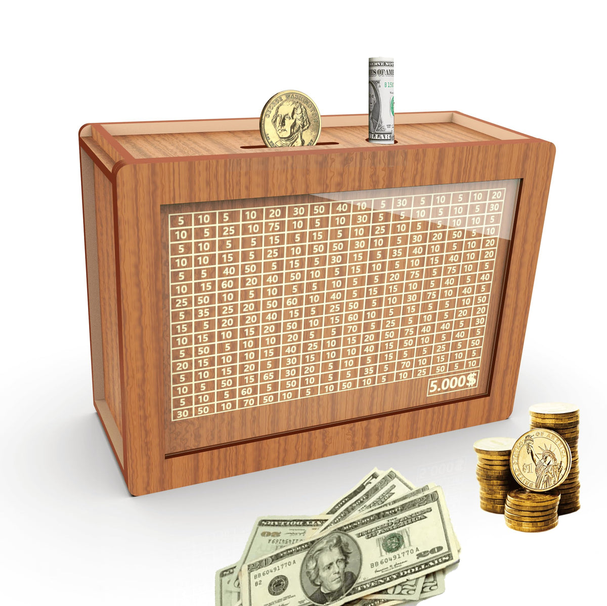 CYANLUX piggy bank brown front view shows the savings target
