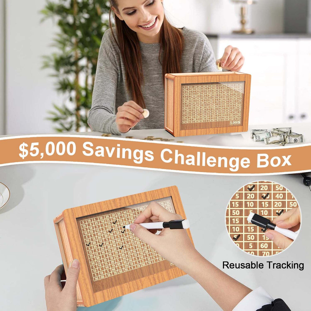 CYANLUX wooden savings box with smooth lid and edges
