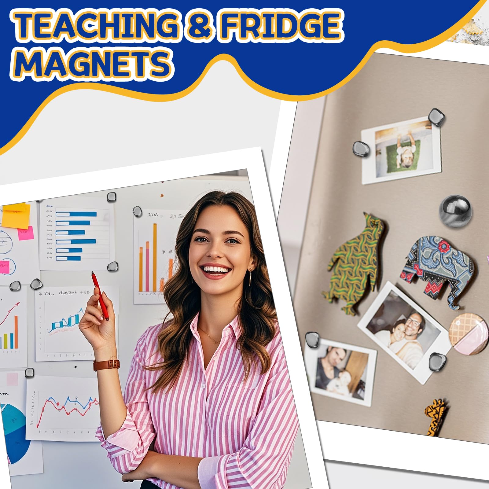 Cybemaga magnetic stones on fridge or whiteboard for organization