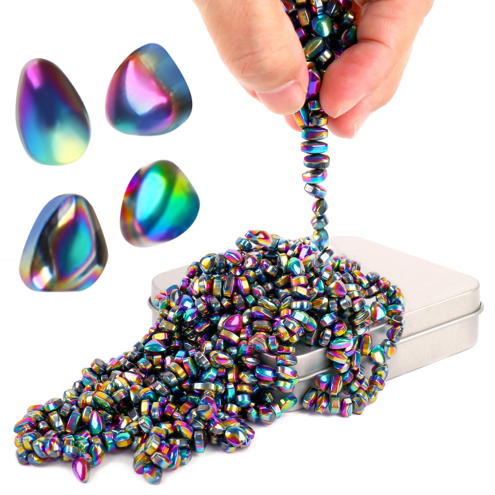 Cycllty 550pcs ferrite stones in a metal tin for desk stress relief.