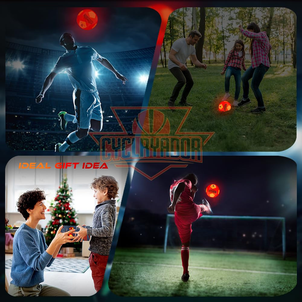 Cyclryador glow-in-the-dark soccer ball in a dark environment