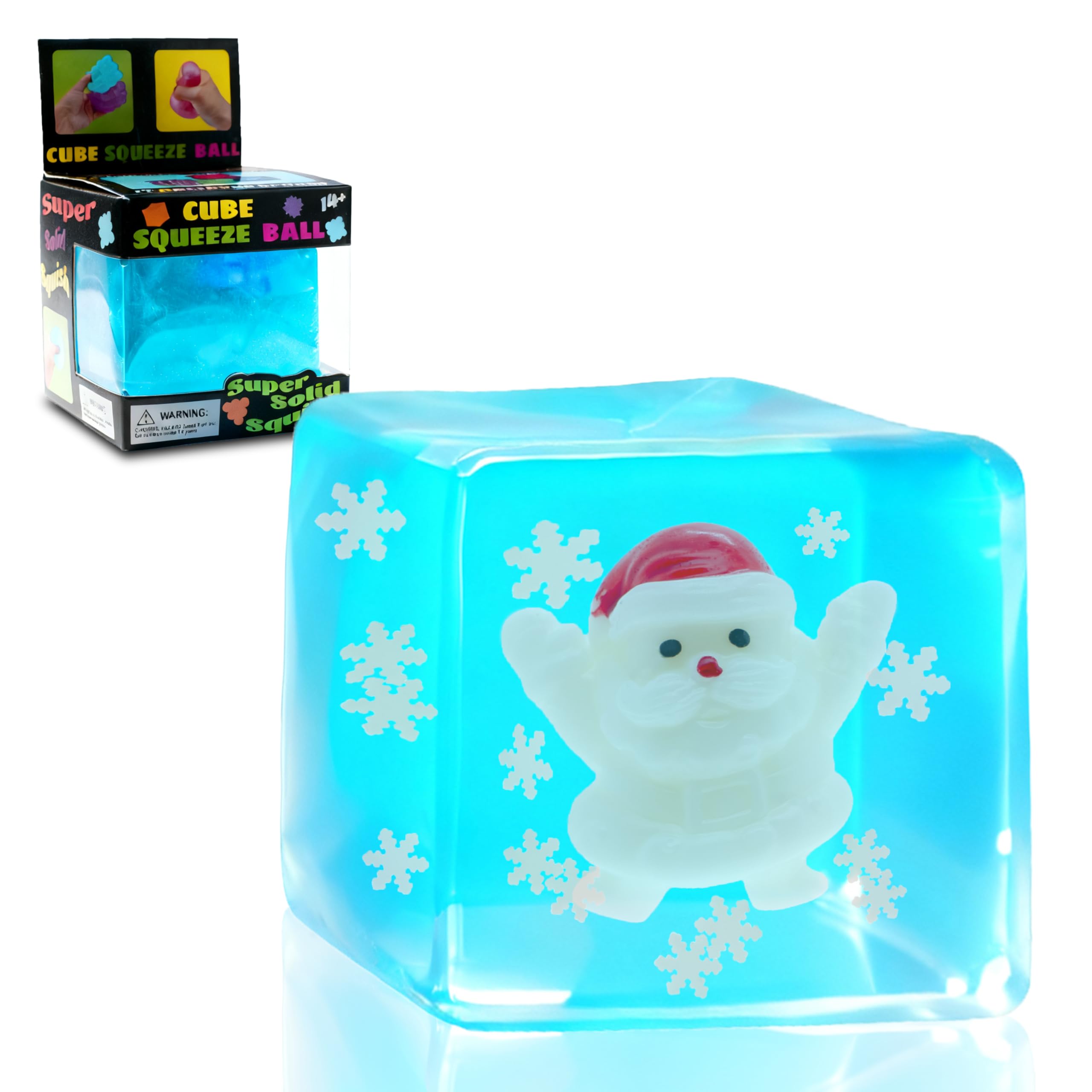 CYICTOY Christmas Santa squishy cube features Santa and snowflake design for festive tactile play and stress relief.