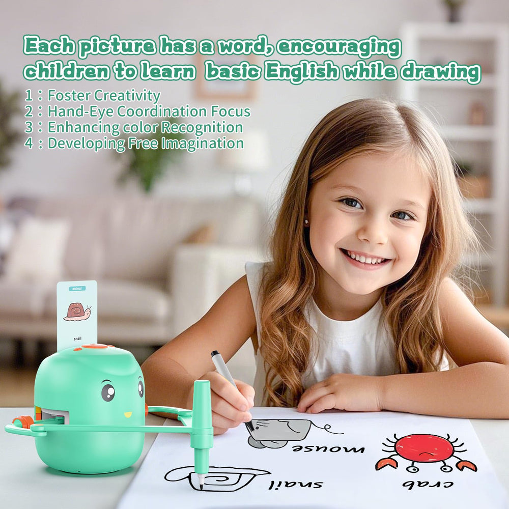 A child uses CYJBE robot to create artwork with guidance.
