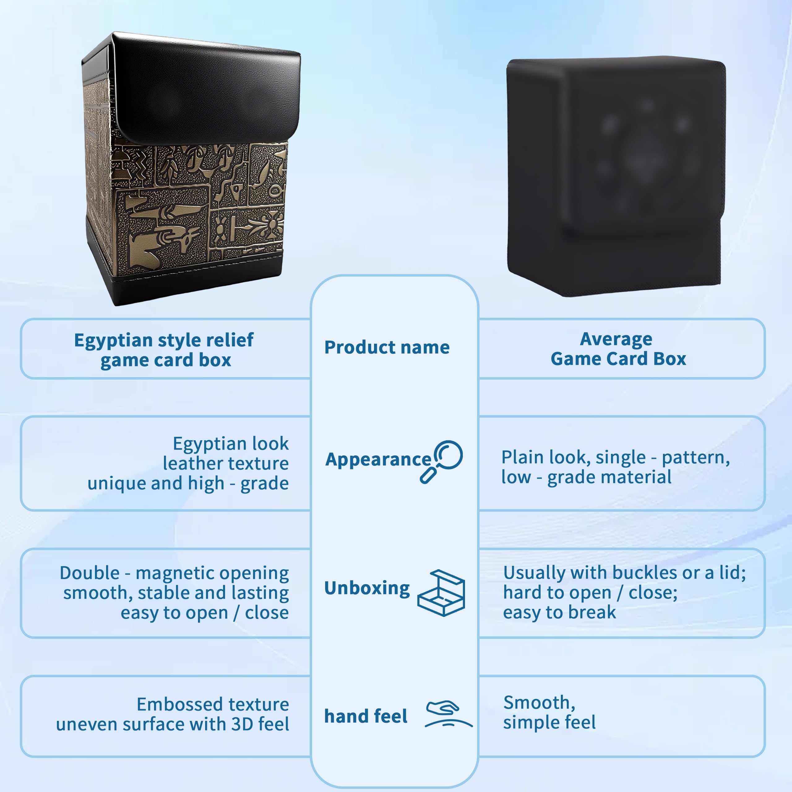 Cylvenor black deck box demonstrating capacity to hold 100+ cards.