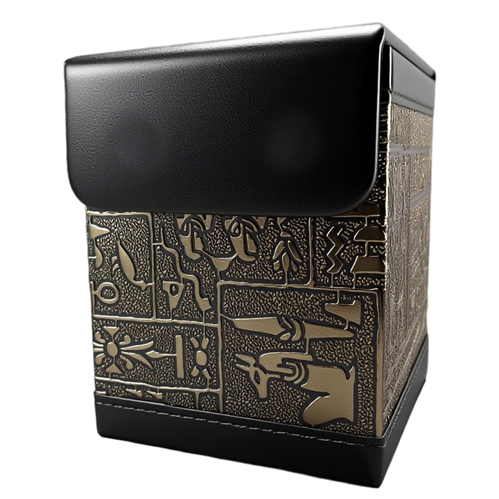 Cylvenor ancient Egyptian embossed deck box front view for secure storage of cards.