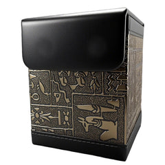 Cylvenor ancient Egyptian embossed deck box front view for secure storage of cards.