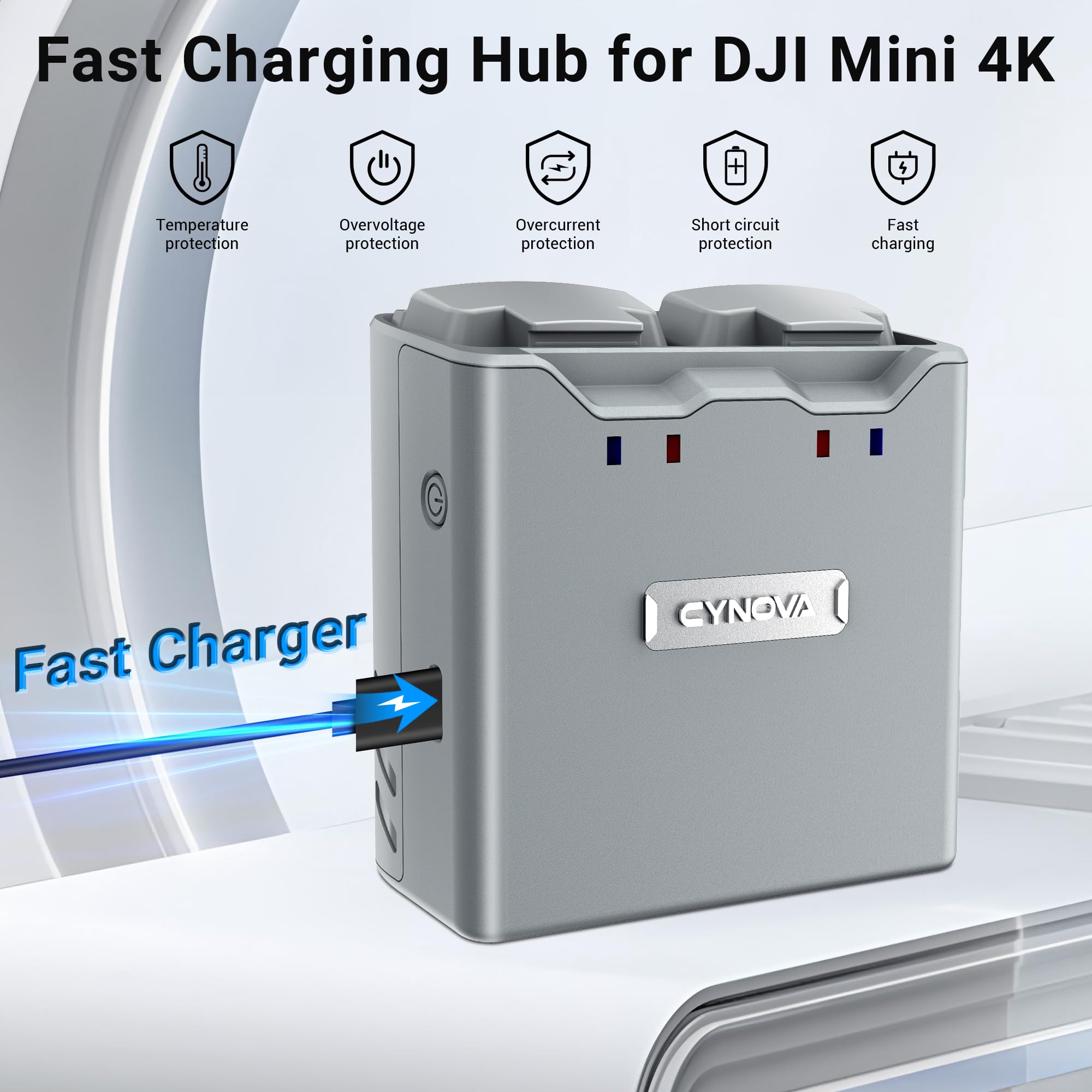 CYNOVA DJI Mini 4K Battery Charger top view highlighting space-saving design.