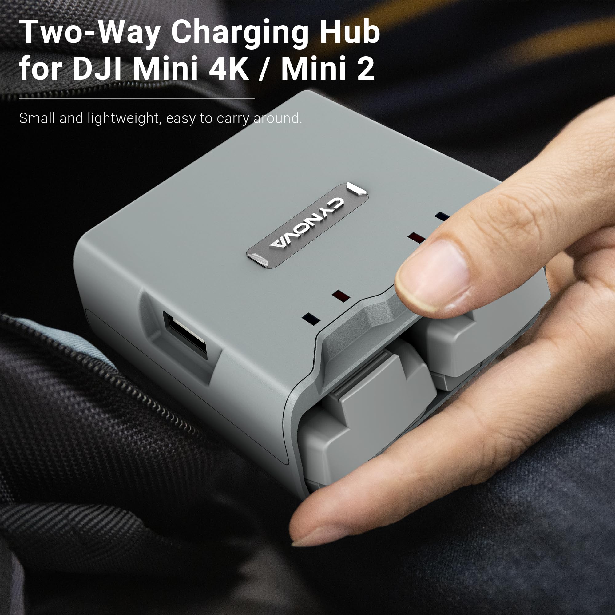 CYNOVA DJI Mini 4K Battery Charger charging two batteries at once.