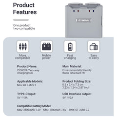 CYNOVA DJI Mini 4K Battery Charger USB-A port for accessory charging.
