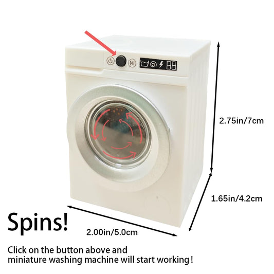 Cyraft 1:12 scale washing machine drum rotation close-up highlights interactive realism.