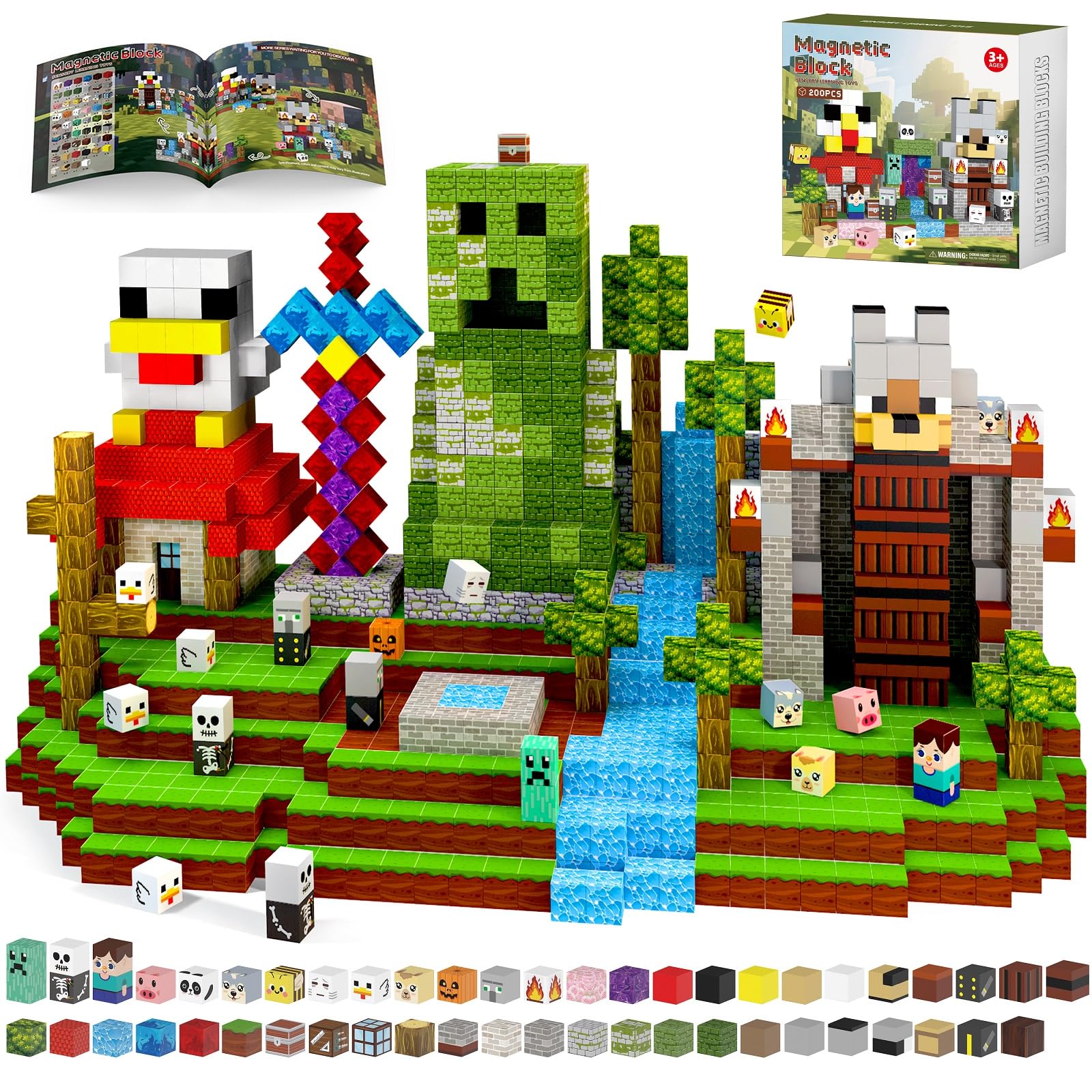 CZCUUDZ 200pcs magnetic blocks with duck for imaginative forest play.