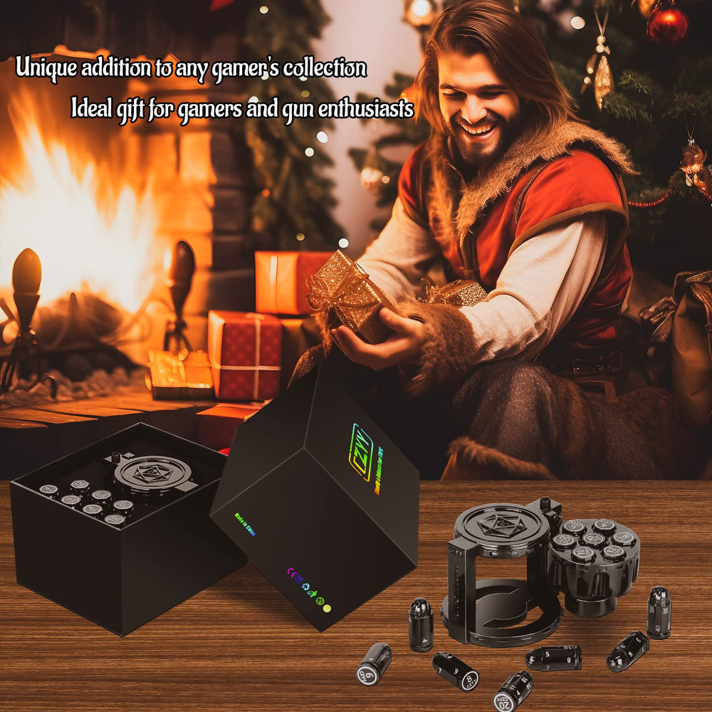 CZYY bullet dice set on black surface shows cyberpunk style and premium metal.