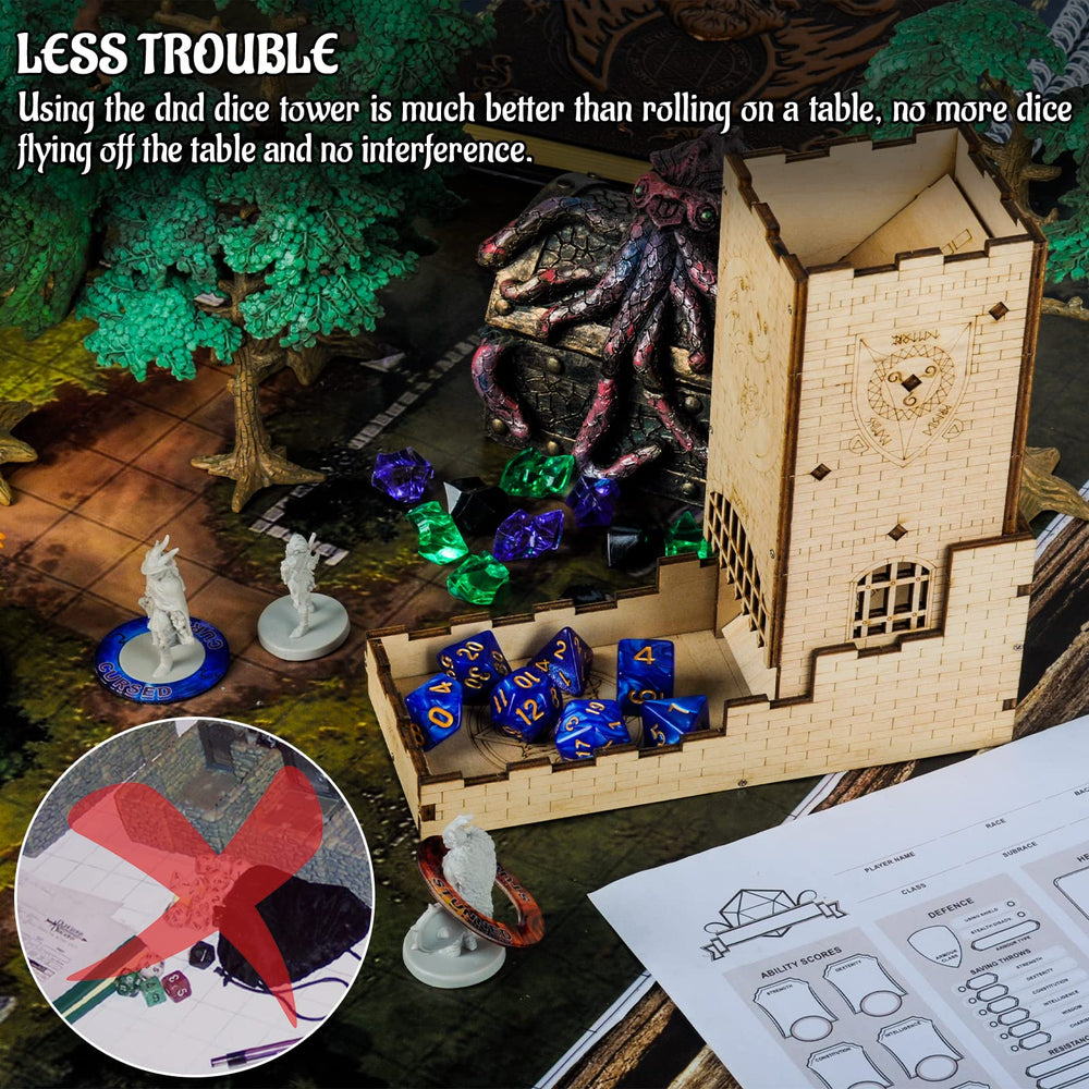 CZYY Castle Dice Tower compatible with standard d20 dice for RPG sessions.