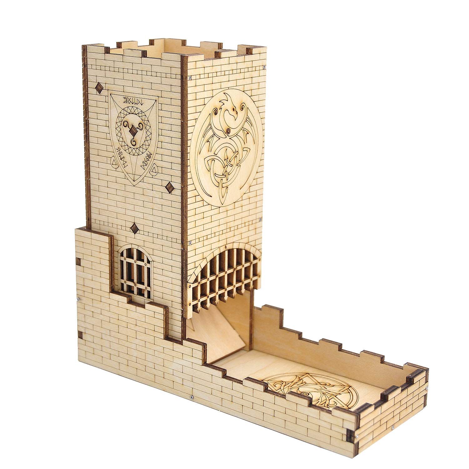 CZYY Castle Dice Tower with laser-cut dragon detail enhances tabletop ambiance.