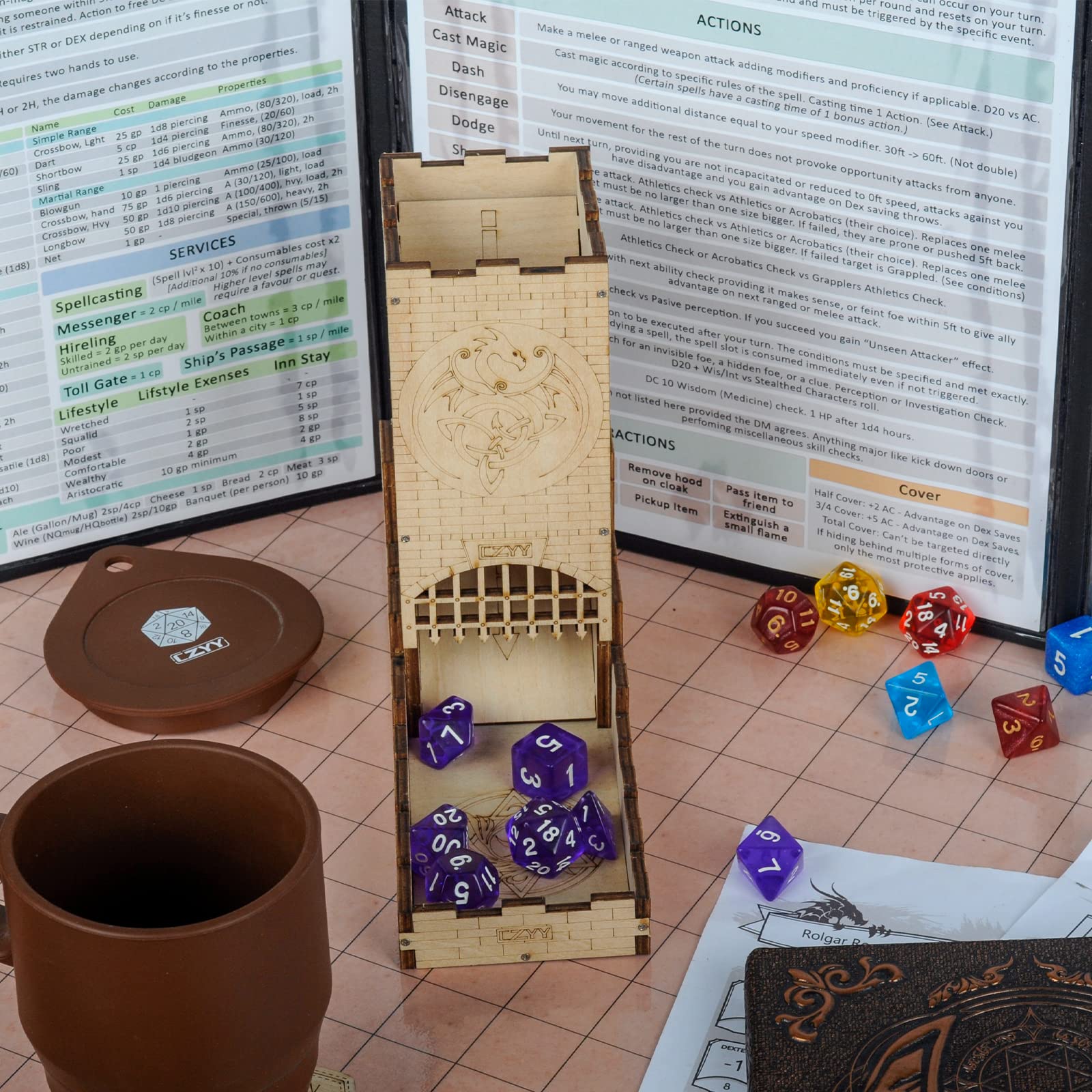 CZYY Castle Dice Tower keeps dice contained and off the table.