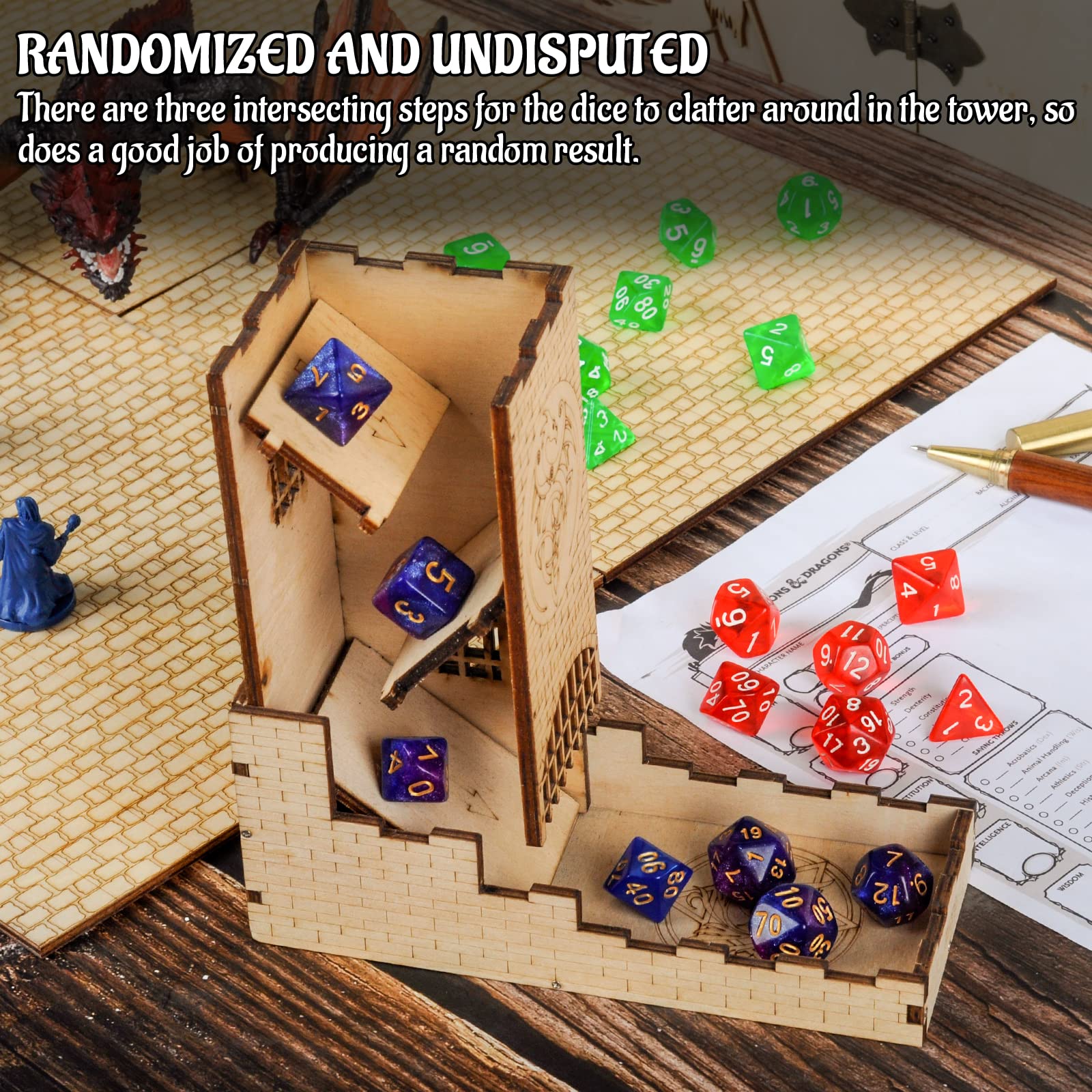 CZYY Castle Dice Tower three-level path guides dice for randomized results.