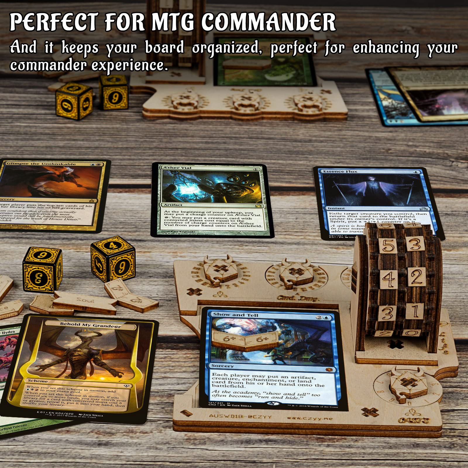 CZYY compact EDH tray on a tabletop fits small gaming spaces.