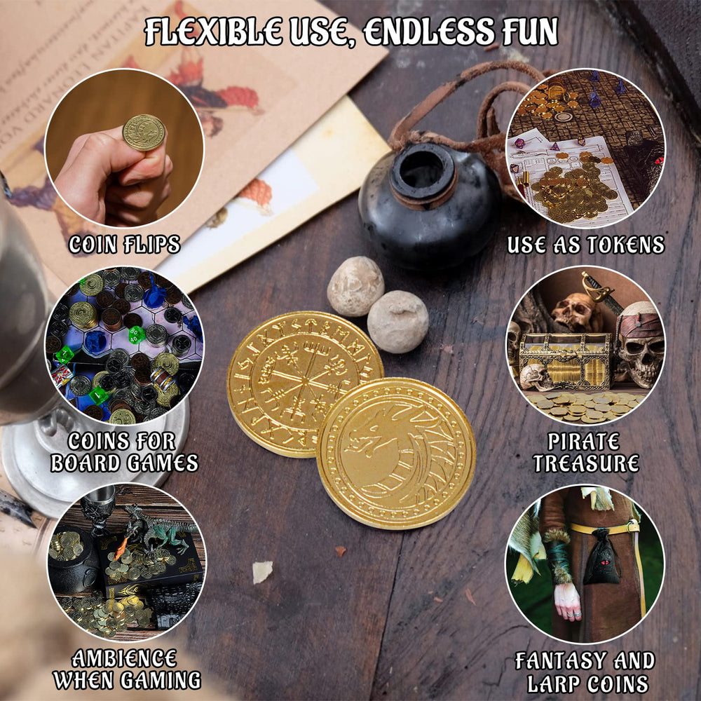 CZYY DND Fantasy Coins stored in leather pouch for easy carry during sessions.